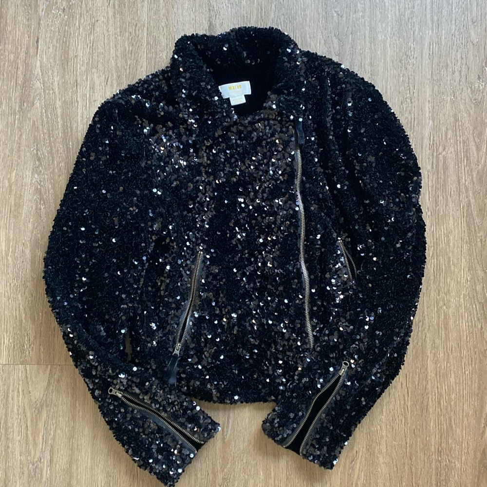 Anthropologie Maeve Malia Sequined Moto Jacket